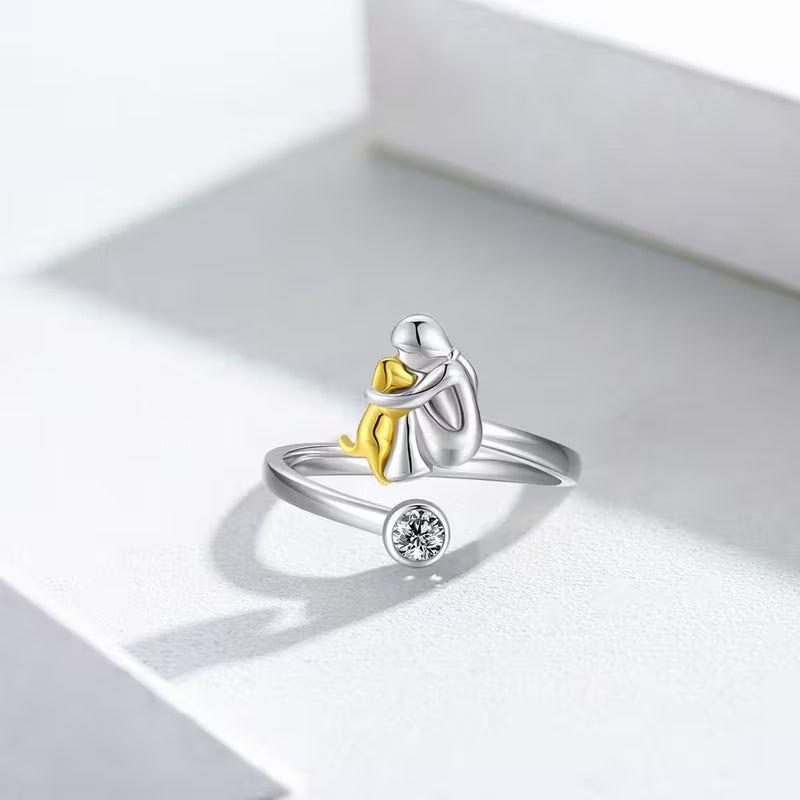 Sterling Silver Dog & Girl Ring
