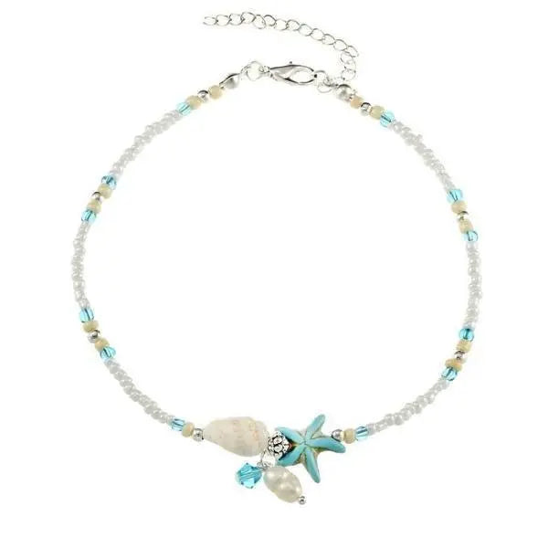 Ankle Bracelet with Star and Shell with Natural Stones