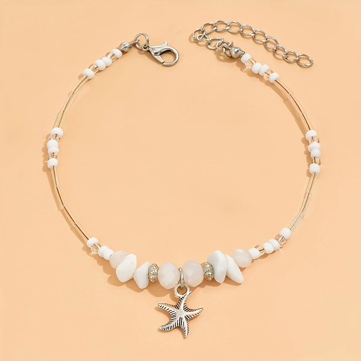 Irregular Bohemian Silver Star Anklet
