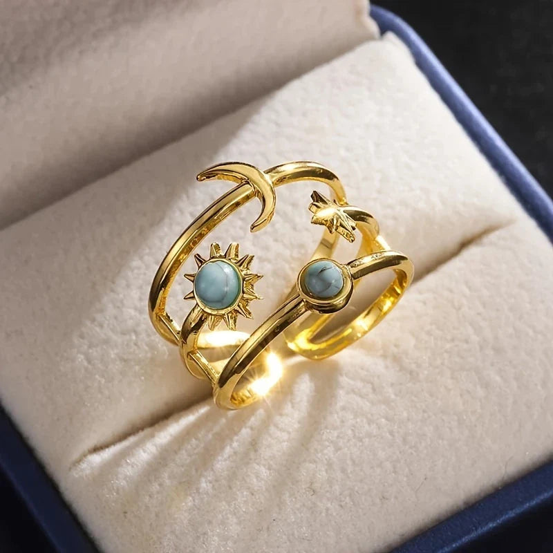 Bohemian Adjustable Sun Moon Gold Ring