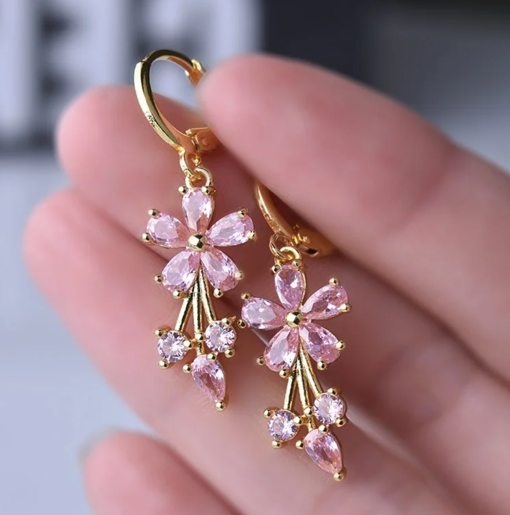 18K Gold Plated Hoops with Pink Daisies