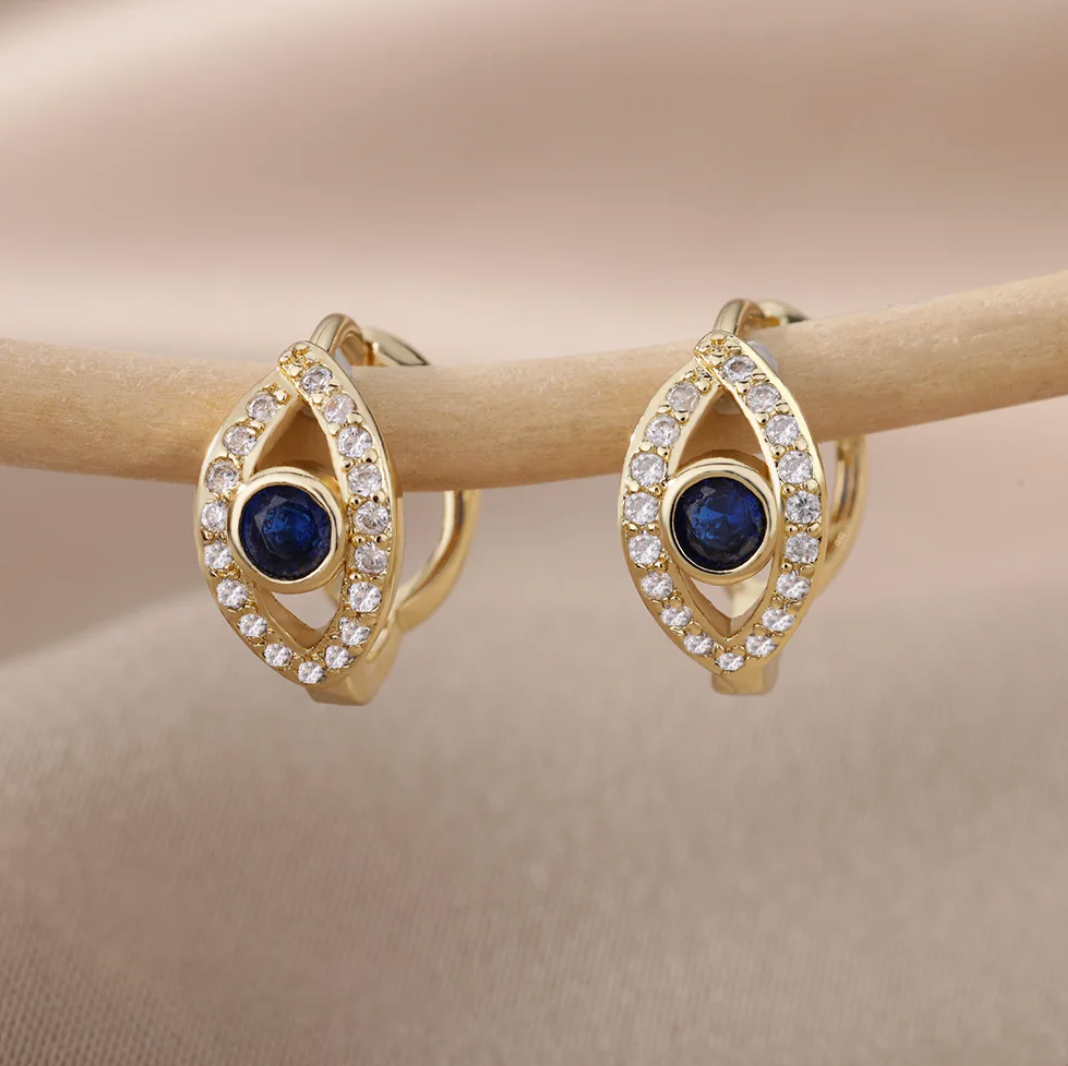 18K Gold Plated Button Earrings Against Evil Eye