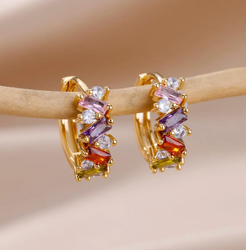 Multicolor 18K Gold Plated Hoops with Space Crystals