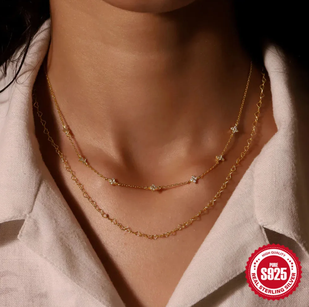 18K Gold Necklace with Small Zirconia Stones