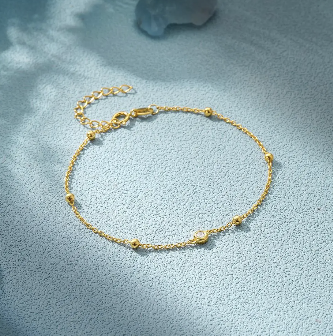 18K Gold Plated Bracelet with Eye and Zirconia Pearls