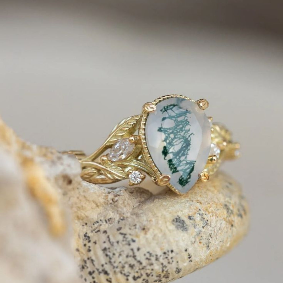 Nature White Stone Gold Ring