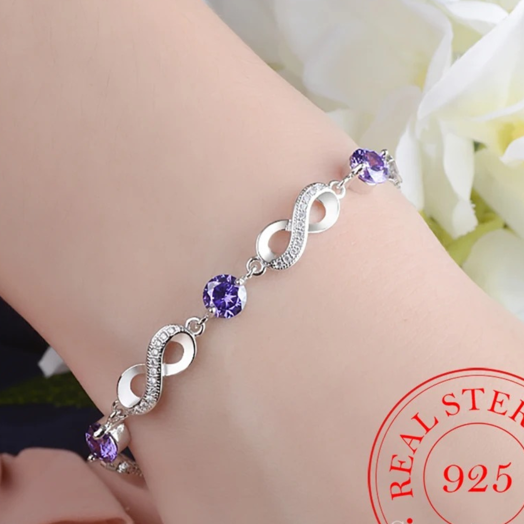 Thin 925 Silver Bracelet with Colored Zirconia Stones