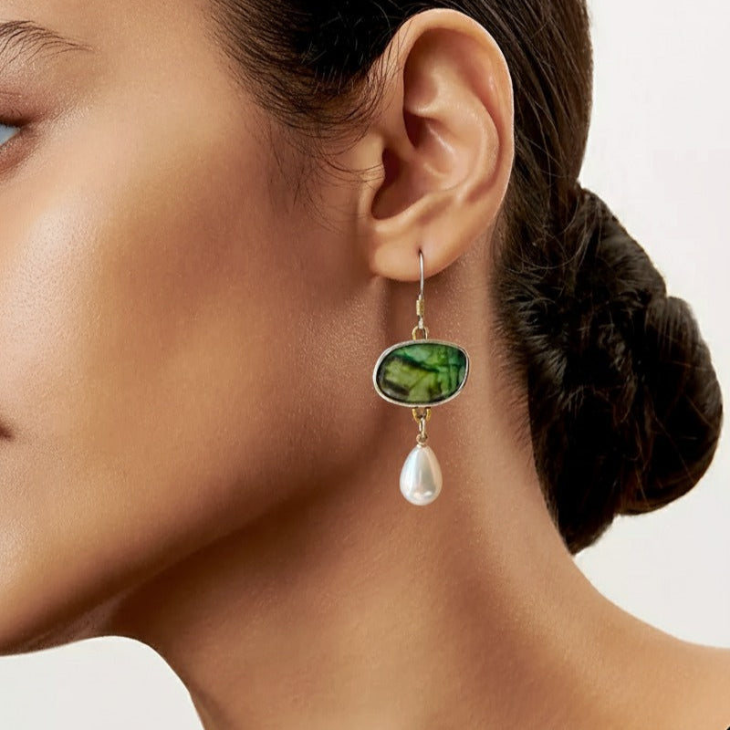 Vintage Natural Stone Silver Earrings