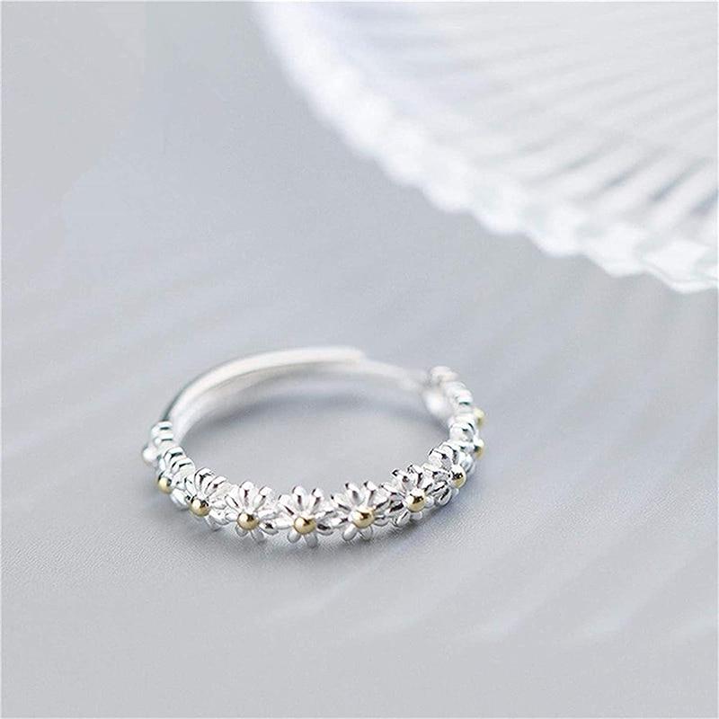 Adjustable Daisies Ring in Silver and Hand-Painted Enamel