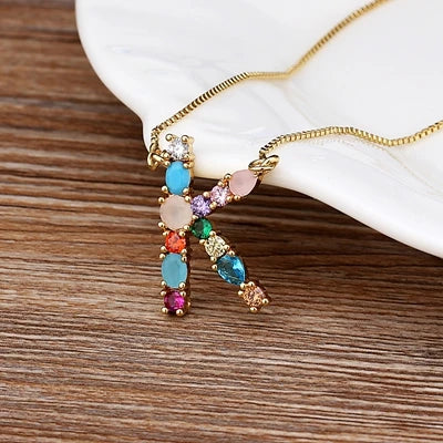 Initial and Gemstone 18K Gold Necklace