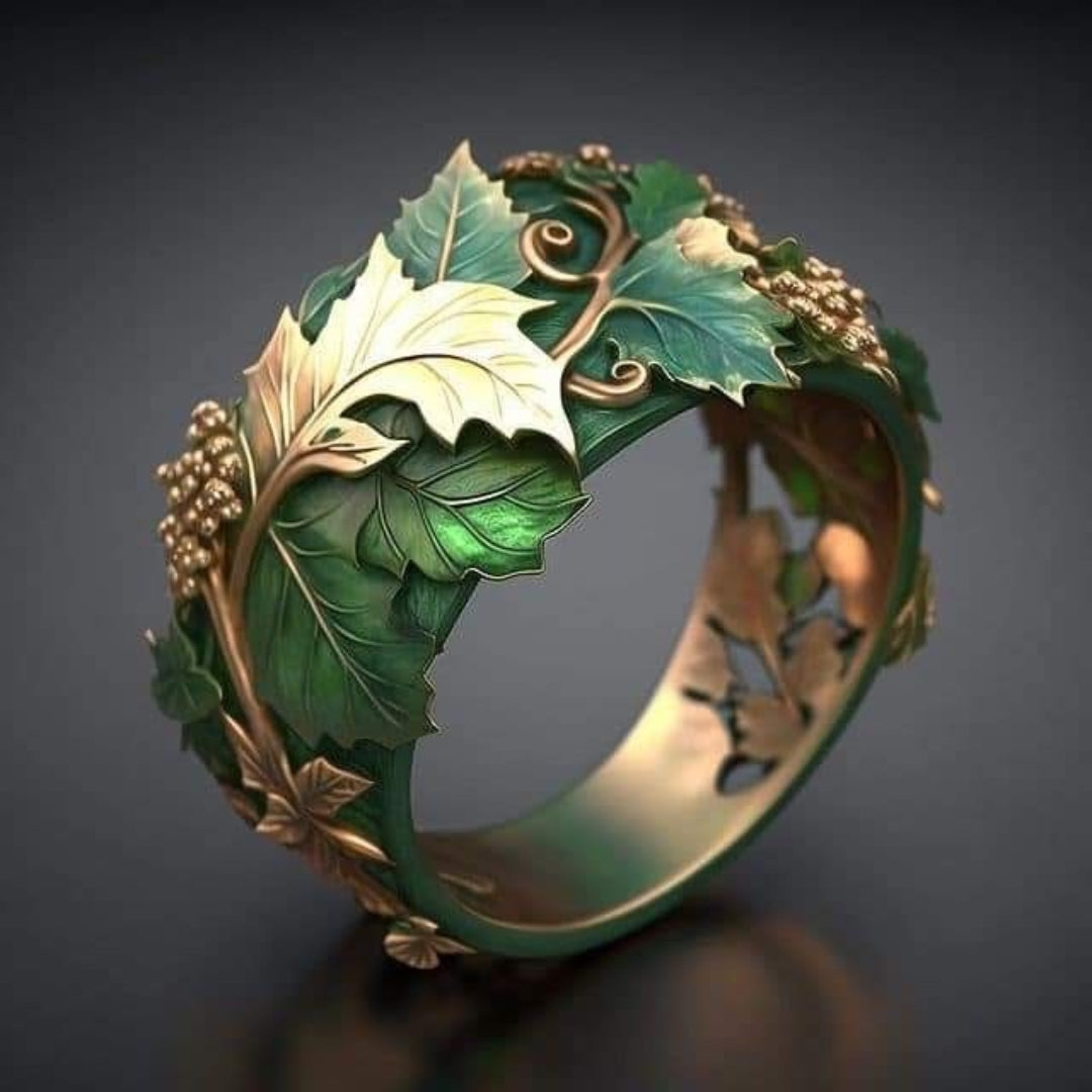 Exotic Green & Gold Leaf Ring