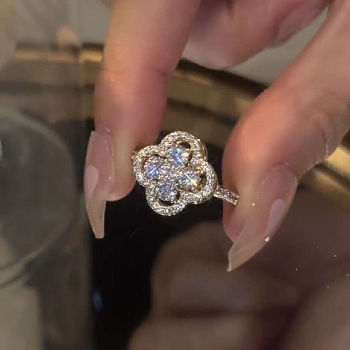 Rotating Clover Ring with Zirconia