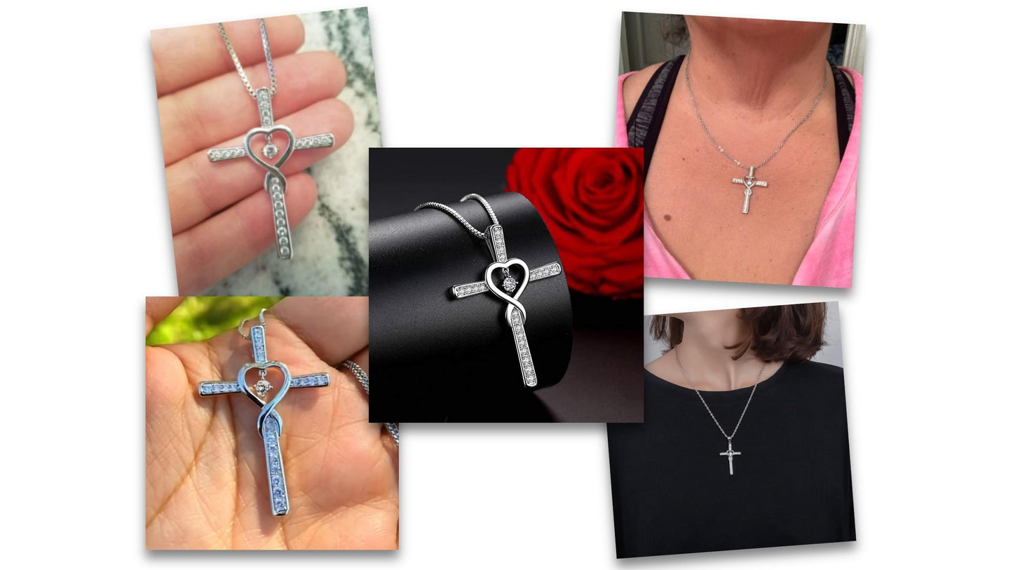 Blessed Cross Necklace with Heart Zirconia