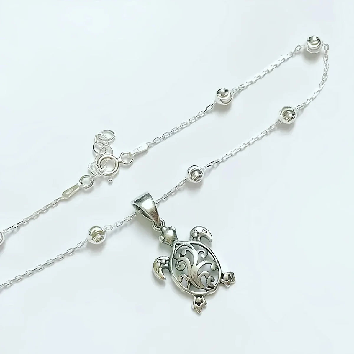 Waterproof Bohemian Turtle Anklet with Round Beads