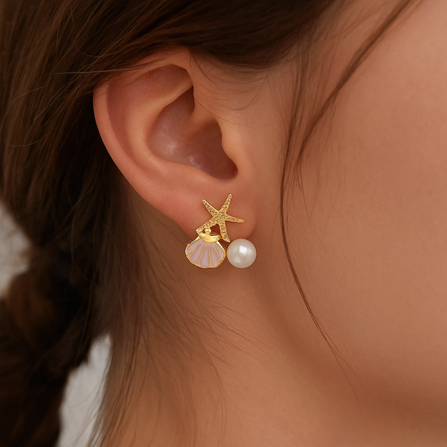 Waterproof Designer Starfish and Shell Earrings