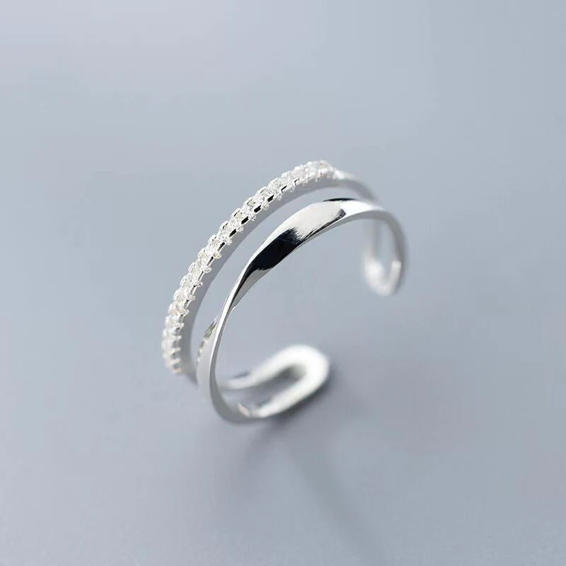 Adjustable Zirconia Silver Ring