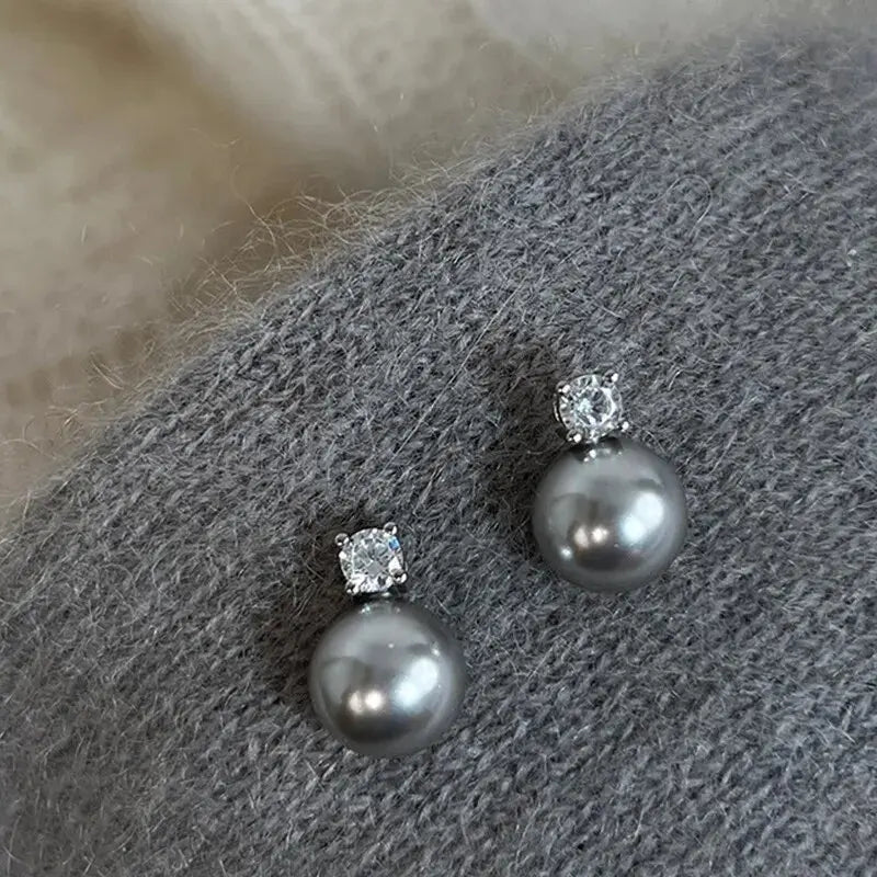 Elegant Black Pearl Earrings with Zirconia