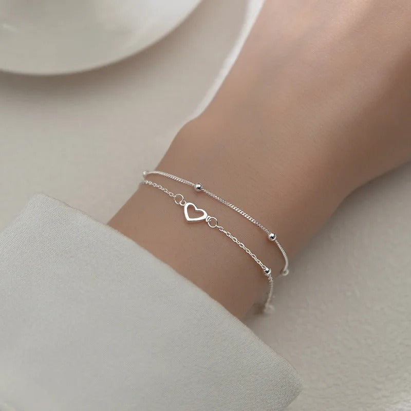 Thin 925 Silver Heart Bracelet