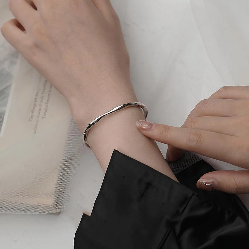 Thick Adjustable Irregular 925 Silver Bracelet