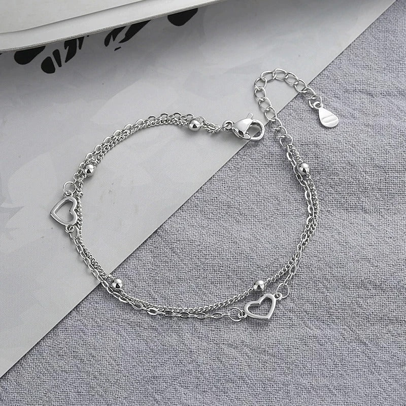 Thin 925 Silver Heart Bracelet