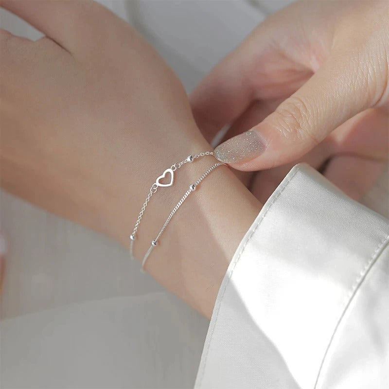 Thin 925 Silver Heart Bracelet