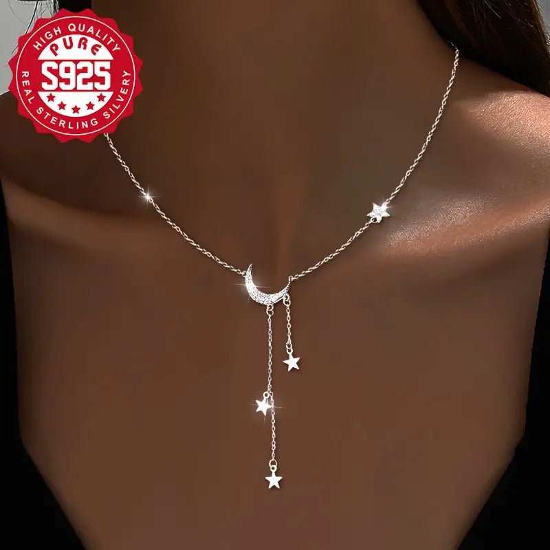 925 Silver Moon Necklace with Tassels