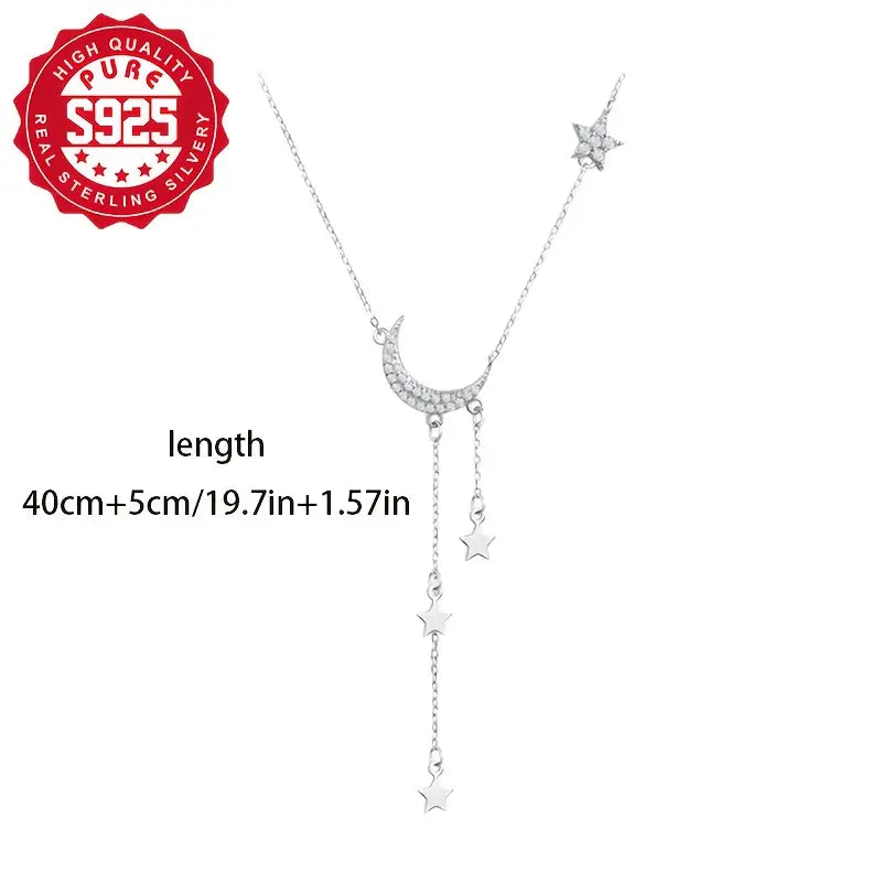 925 Silver Moon Necklace with Tassels