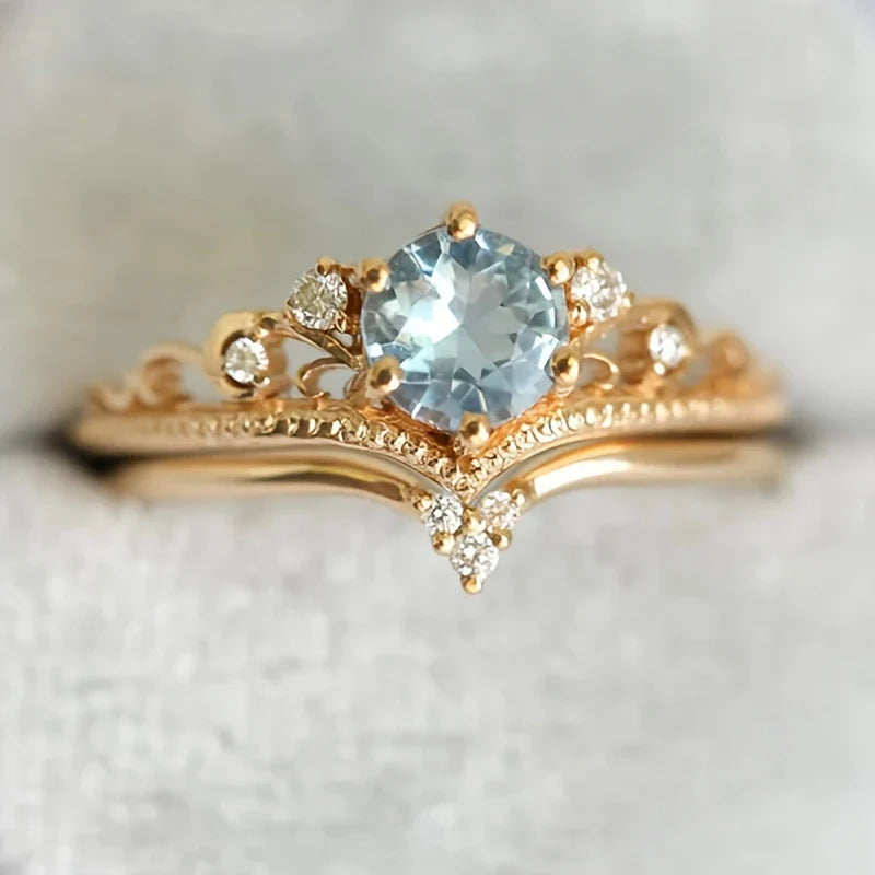 Blue Princess Gold Ring with Zirconia