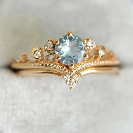 Blue Princess Gold Ring with Zirconia