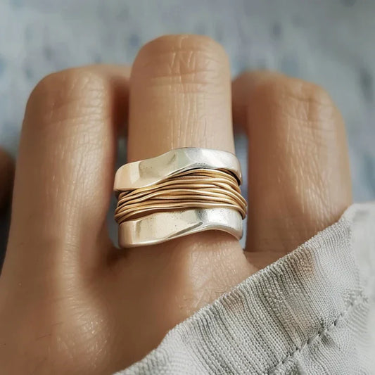 Vintage Silver Gold Thread Ring