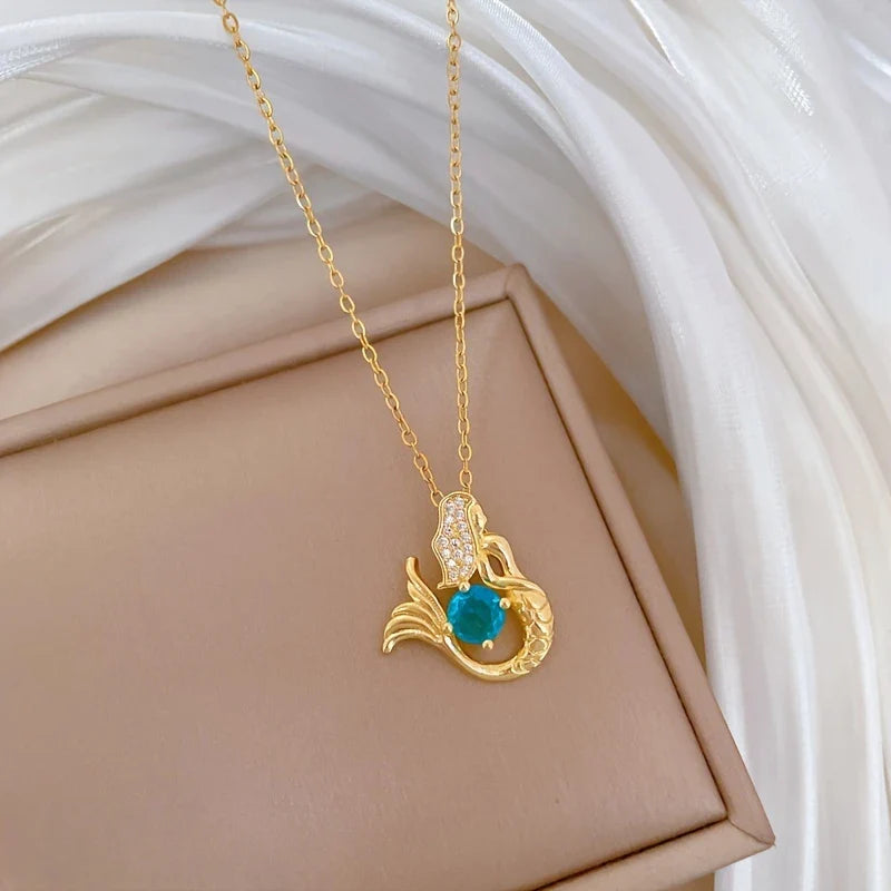 Mermaid Necklace with Blue Diamond