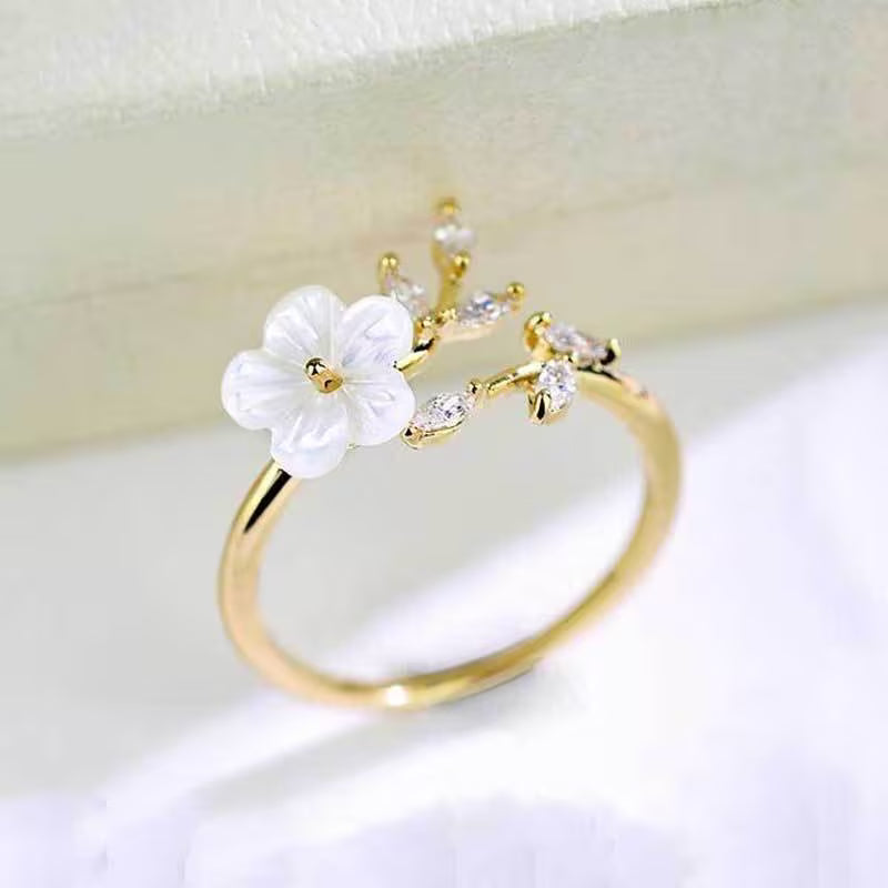 Vintage Adjustable Flower and Leaf Ring