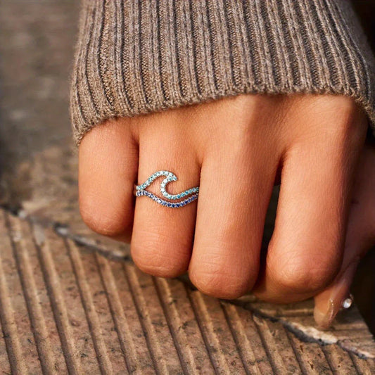 Shiny Ocean Wave Ring