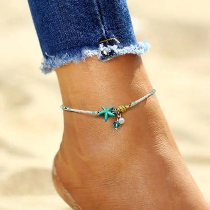 Ankle Bracelet with Star and Shell with Natural Stones