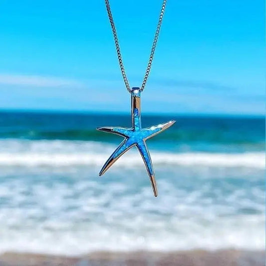 Blue Opal Necklace with Sterling Silver Starfish