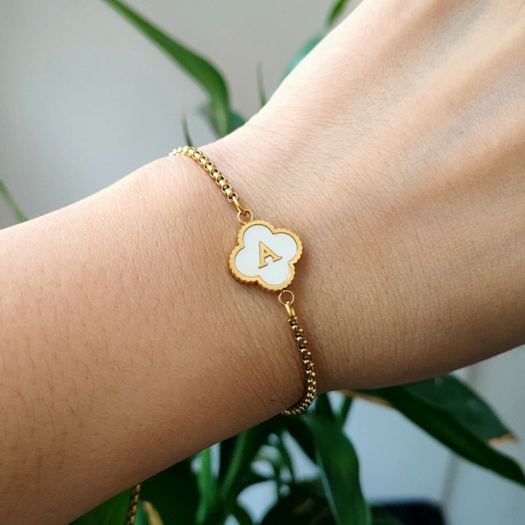 Custom Clover-Shaped Initial Bracelet