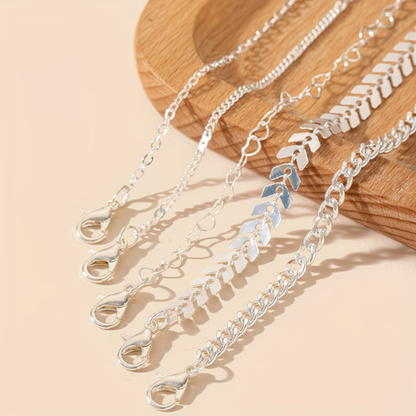 Set of 5 Elegant Minimalist Ankle Bracelets