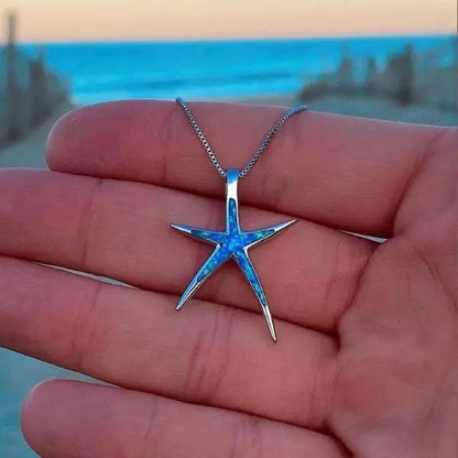 Blue Opal Necklace with Sterling Silver Starfish