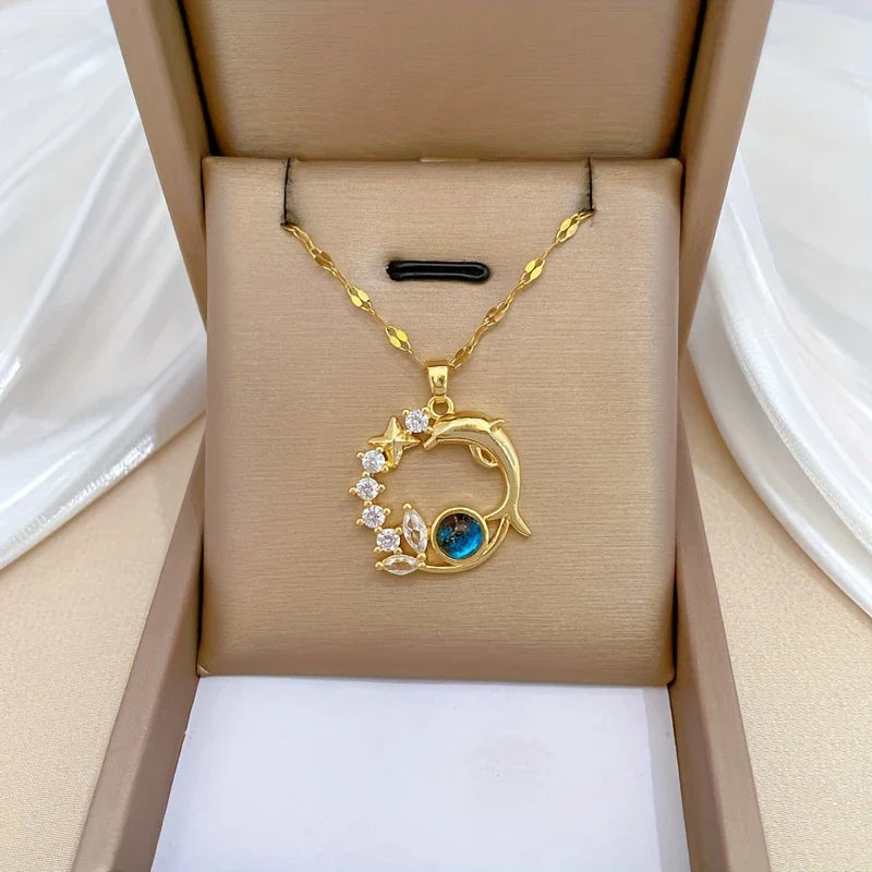 Elegant Dolphin Star Necklace