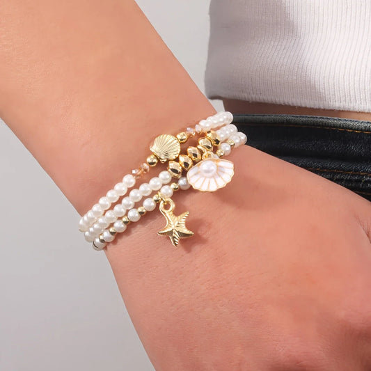 Set of 3 Elegant Pearl Bracelets