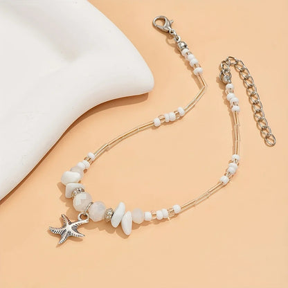 Irregular Bohemian Silver Star Anklet
