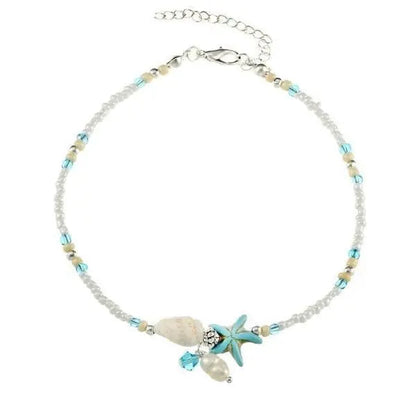 Ankle Bracelet with Star and Shell with Natural Stones