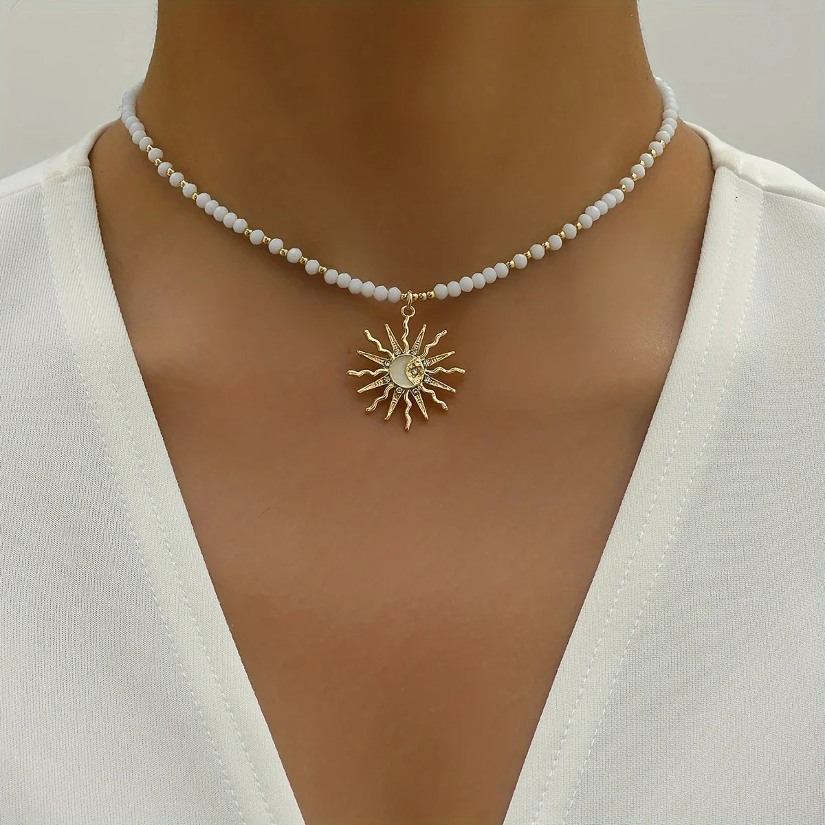 Waterproof Bohemian Style Gold Sun Necklace