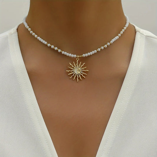 Waterproof Bohemian Style Gold Sun Necklace