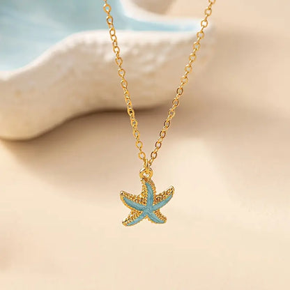 Blue Ocean Starfish Gold Necklace