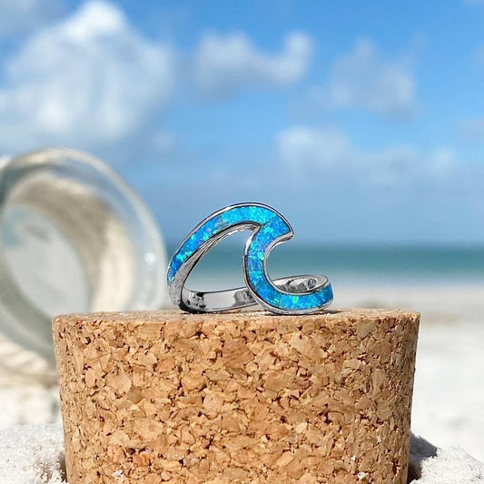 Ocean Wave Ring in Opal and Silver