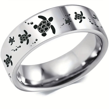 Elegant Sea Turtle Silver Ring