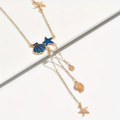 Elegant Gold Necklace with Blue Star and Shell