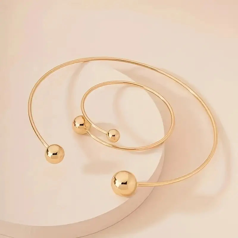 Minimalist Glow Collar & Cuff Bracelet Set | Gold