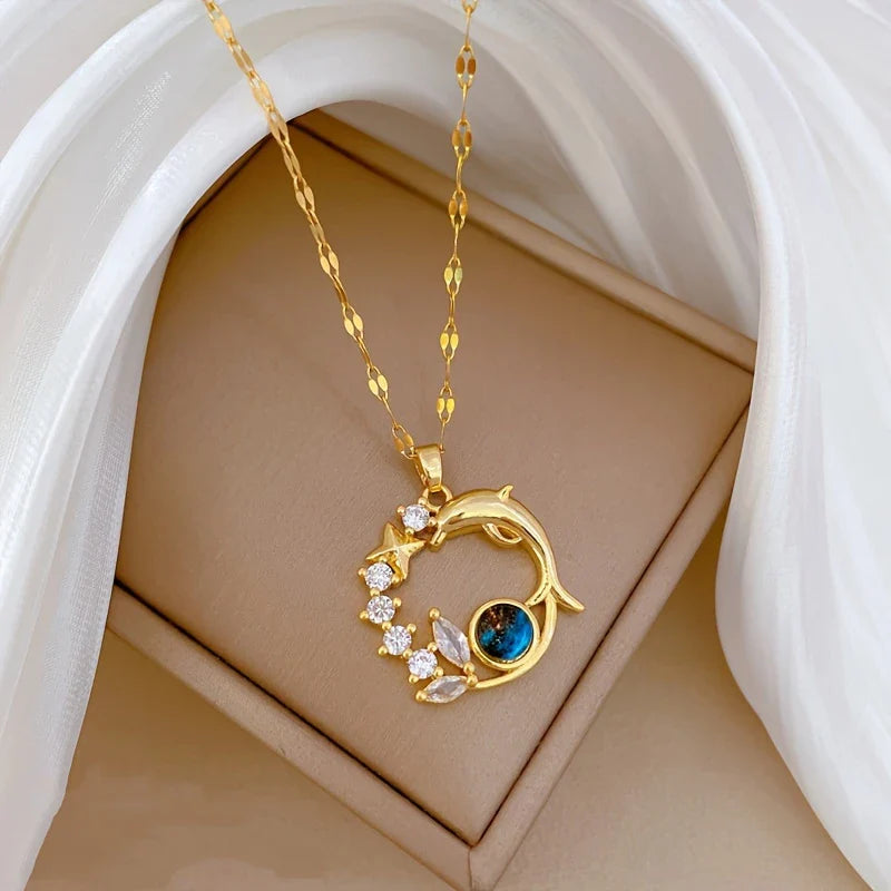 Elegant Dolphin Star Necklace